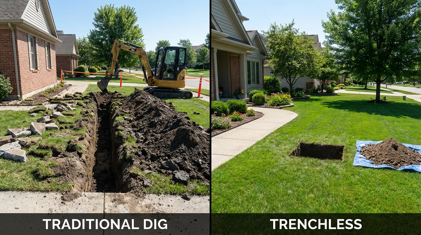 Trenchless sewer repair with minimal yard damage versus traditional excavation in Hartsdale, NY